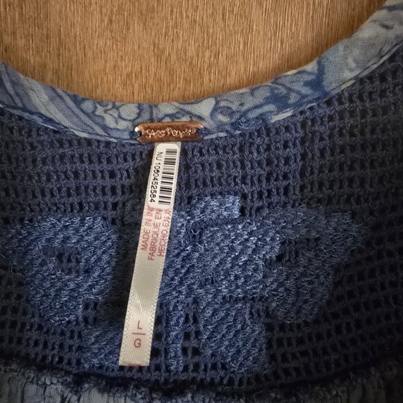 Free People Lost Palms Craft Mixed Print Patchwork Maxi Dress Womens Large Blue - Picture 6 of 7